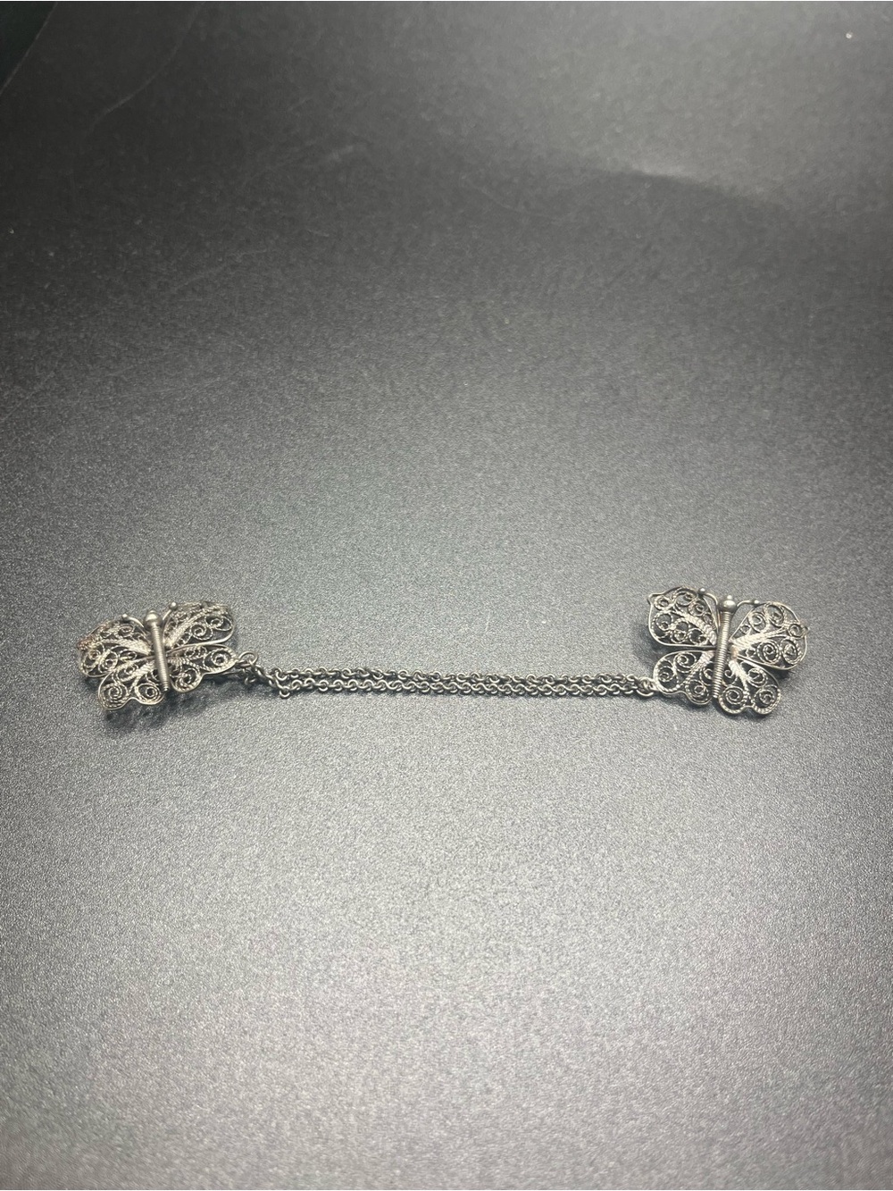 Vintage Sterling Silver Butterfly Sweater Guard or double brooch